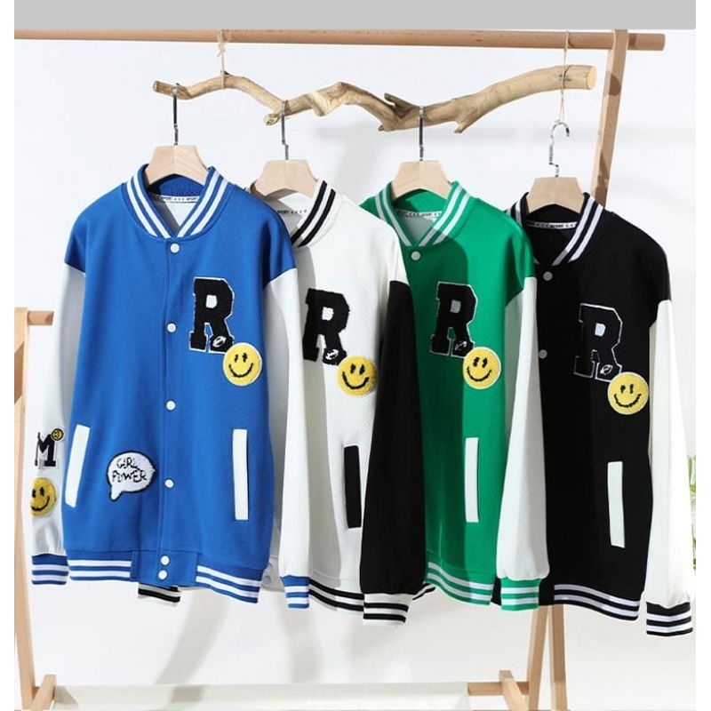 Varsity Couple Baseball Bomber Jacket Unisex R SMILE Korean Style