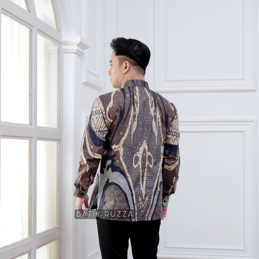 KEMEJA Ruzza Men's Batik Long Sleeve Blue Blarak Sky Flower