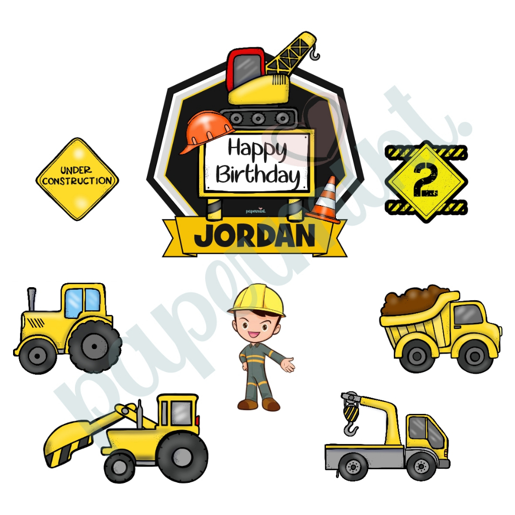 Cake topper, invitations, label stickers, banners, CONSTRACTION ...