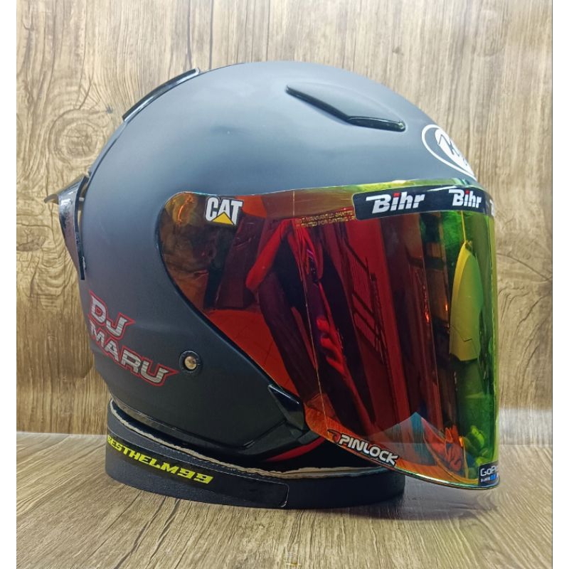 Helmet Half Face Kyt Dj Maru Solid Black Matt Handsome Package Spoiler