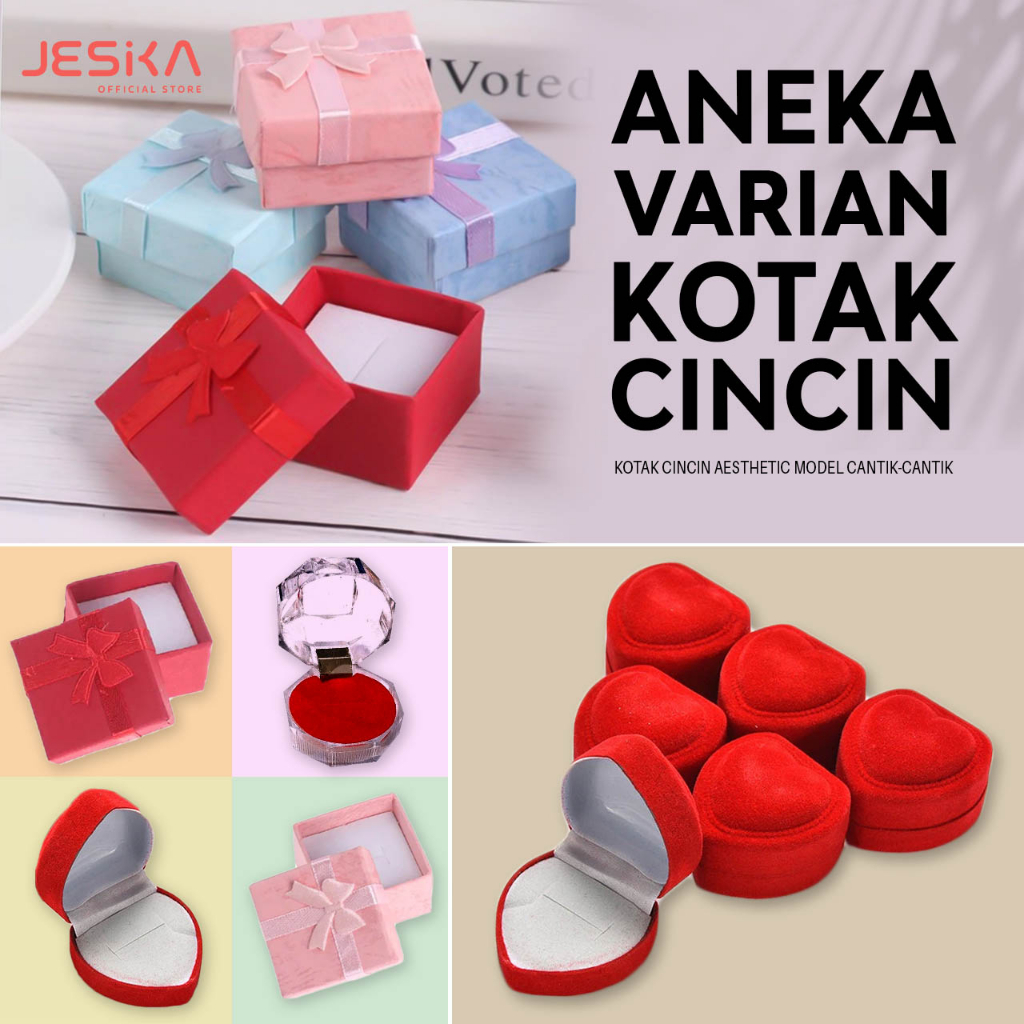 MERAH Single velvet love heart motif gem ring box contains 1 wedding ...