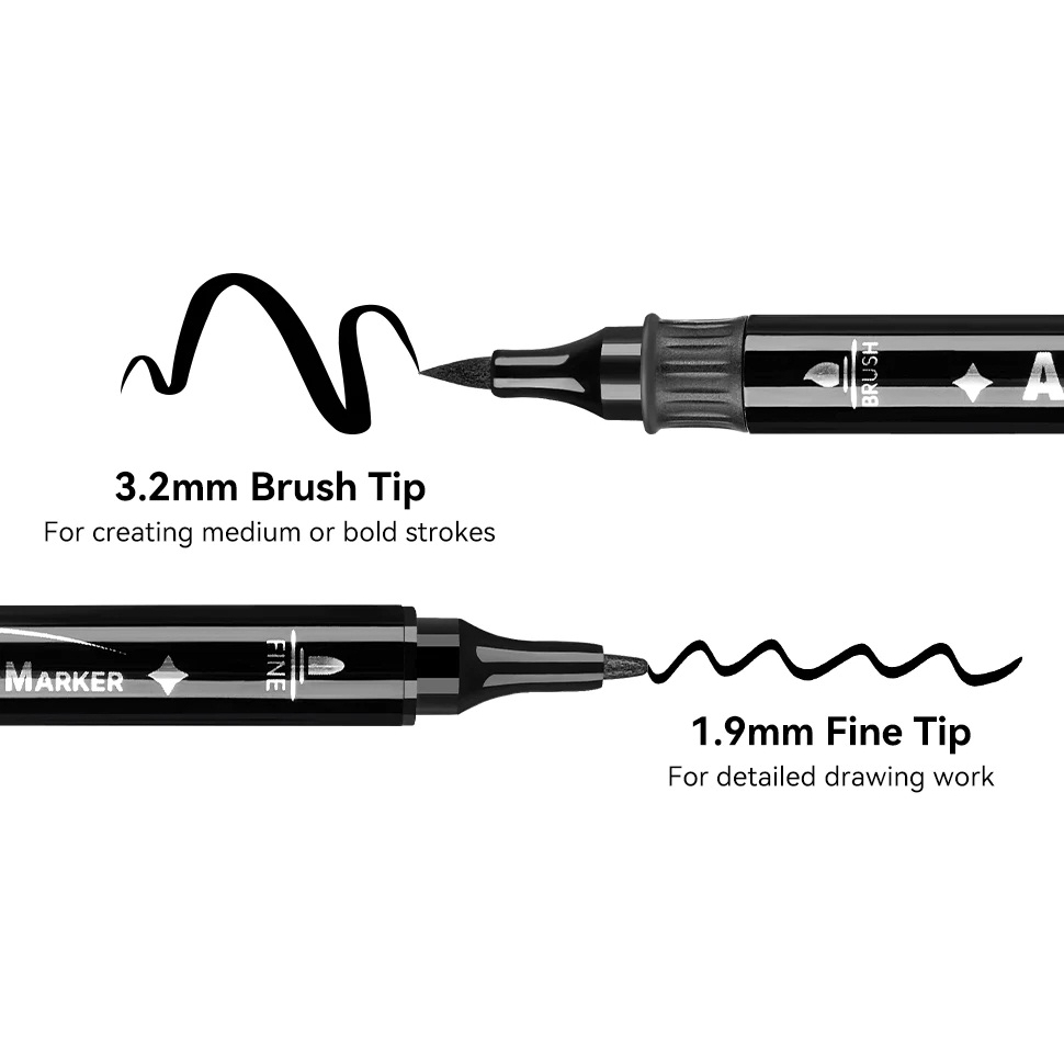 Arrtx black Acrylic Marker, Brush Tip and Fine Tip (Dual Tip) Shopee