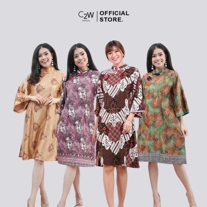 C2w Clothtowear Dress Batik Cheongsam Batik Women All Size Satin 