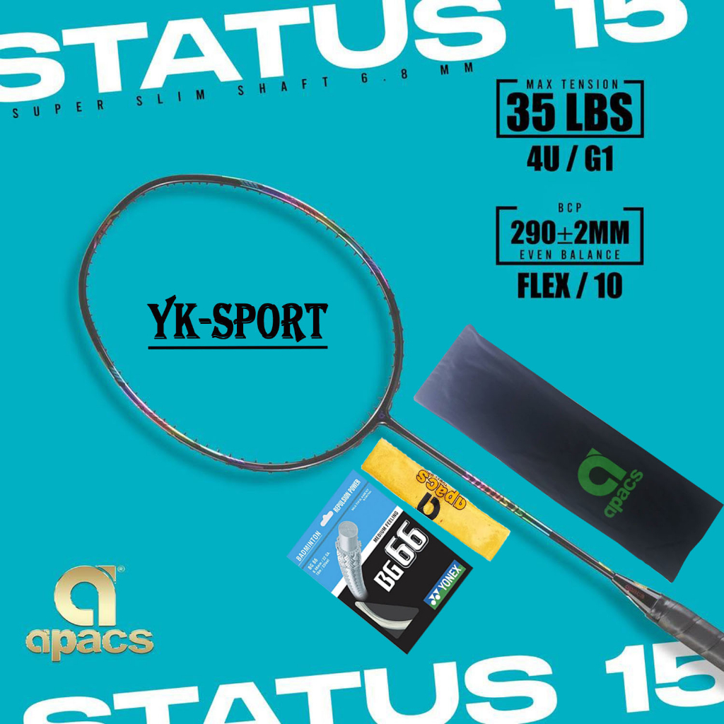 Apacs Racket Status 15 Complete Bonus BG Strings 66 Apacs Badminton ...