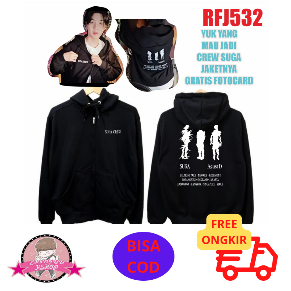 (RFJ532) Jacket HOODIE SWEATER BTS SUGA MIN YOONGI AGUSTD CREW | Shopee ...