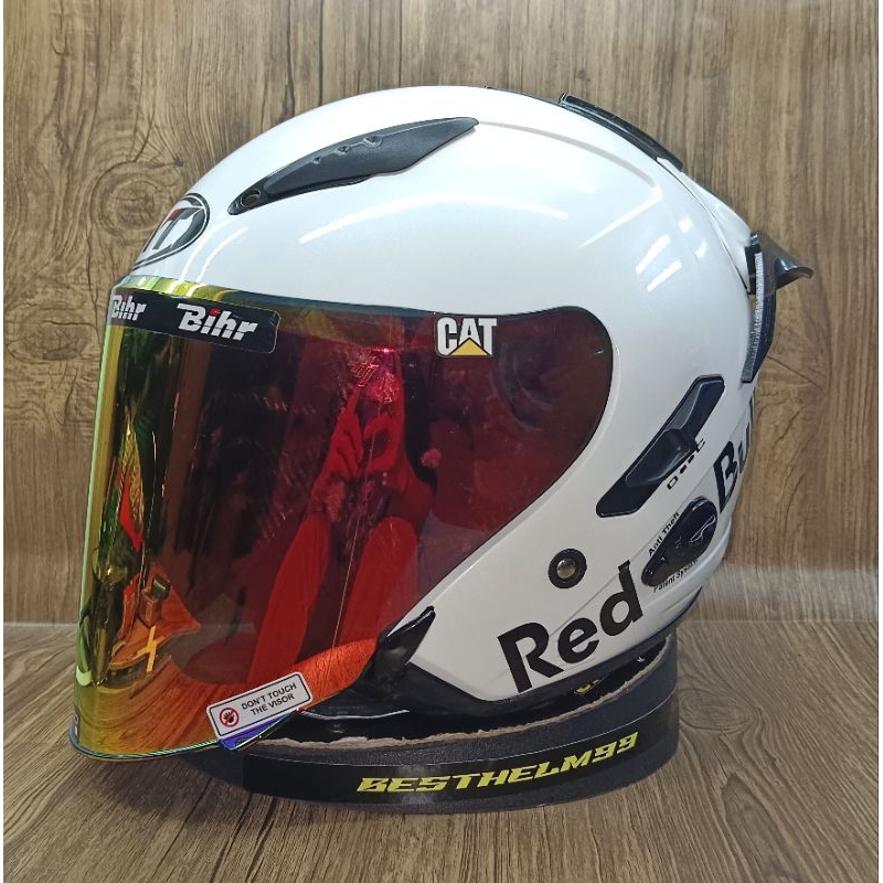 Half FACE Helmet KYT GALAXY SOLID WHITE Handsome Package REDBULL-DOUBLE ...