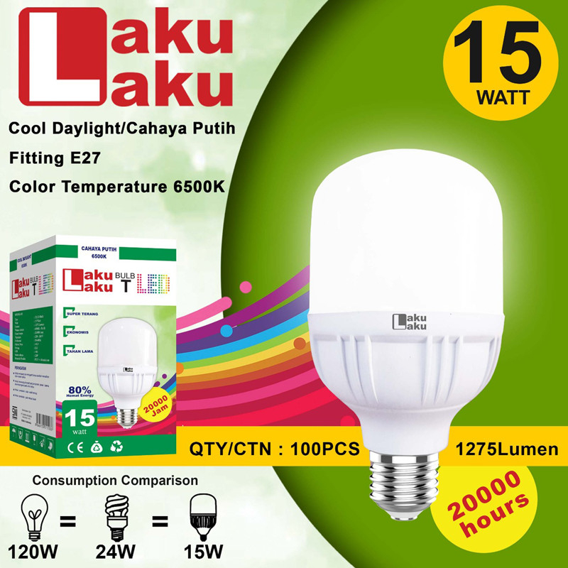 PUTIH CAHAYA Laku Laku 15 watt led Lamp, SNI Body Jumbo Bright White ...