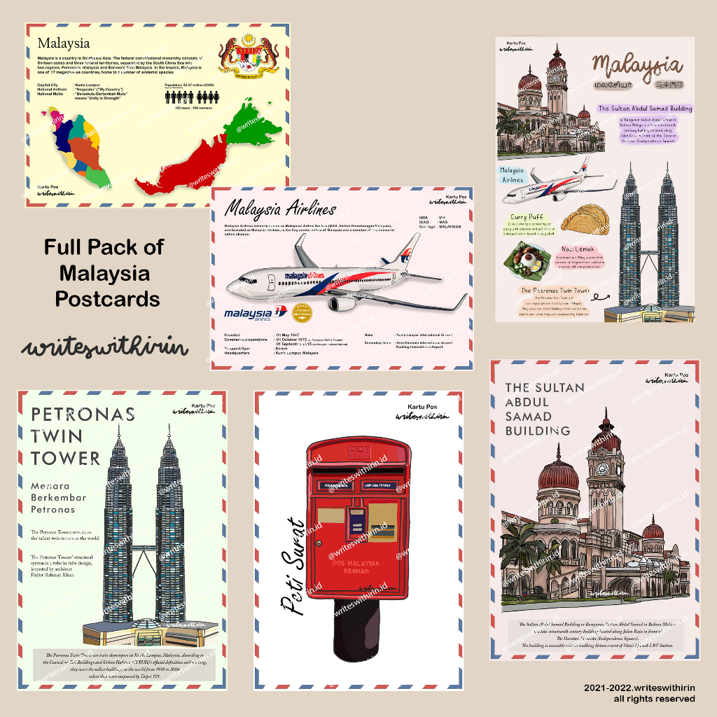 (writeswithirin) Full Pack of Malaysia Postcard (5 postcards) Shopee