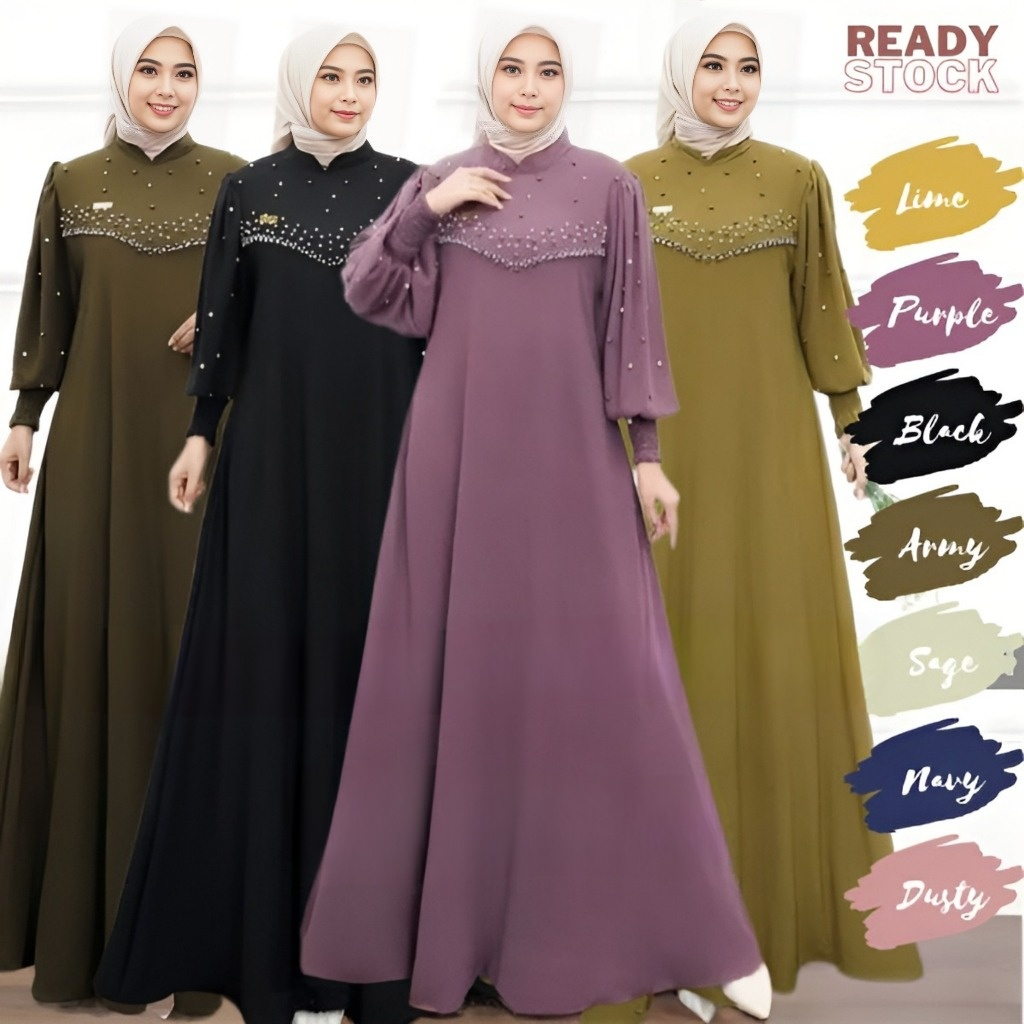 Firlya Dress Gamis Crinkle Premium Gamis Lebaran Dress Sequin Pearl Formal Casual Dress Shopee