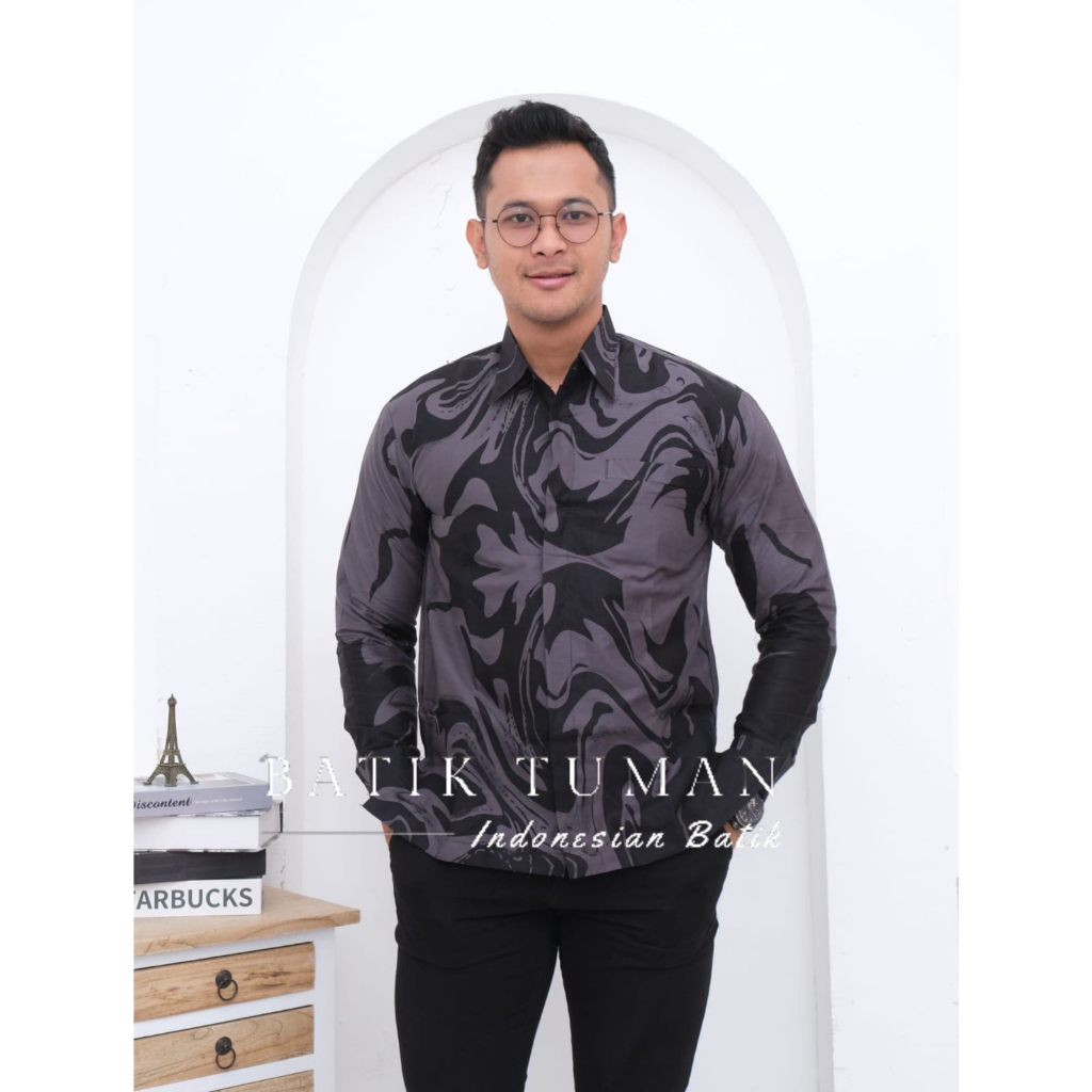 KEMEJA KATUN Hendratno Men's BATIK Shirt DARK PURPLE LILAC Color Soft ...