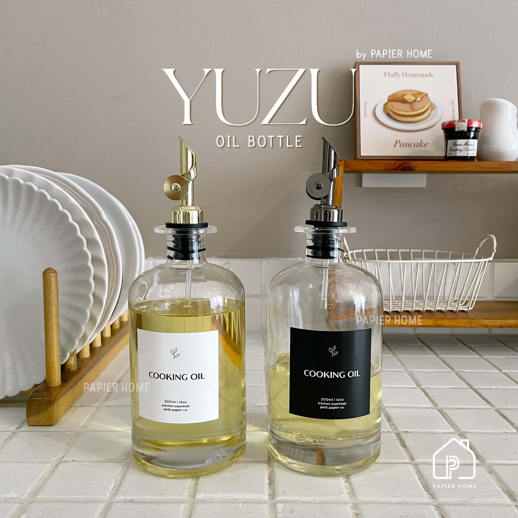 Papier HOME] YUZU Oil Bottle Aesthetic Glass Oil Bottle Holder Refill ...