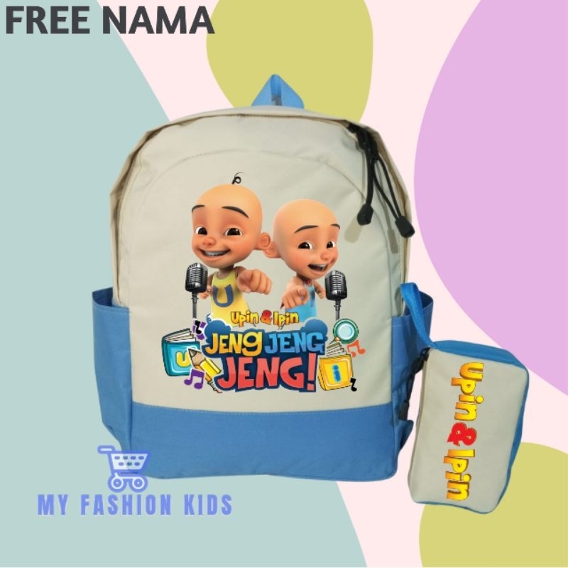 Custom School Children's Backpack with Image of Upin Ipin Jeng Jeng ...