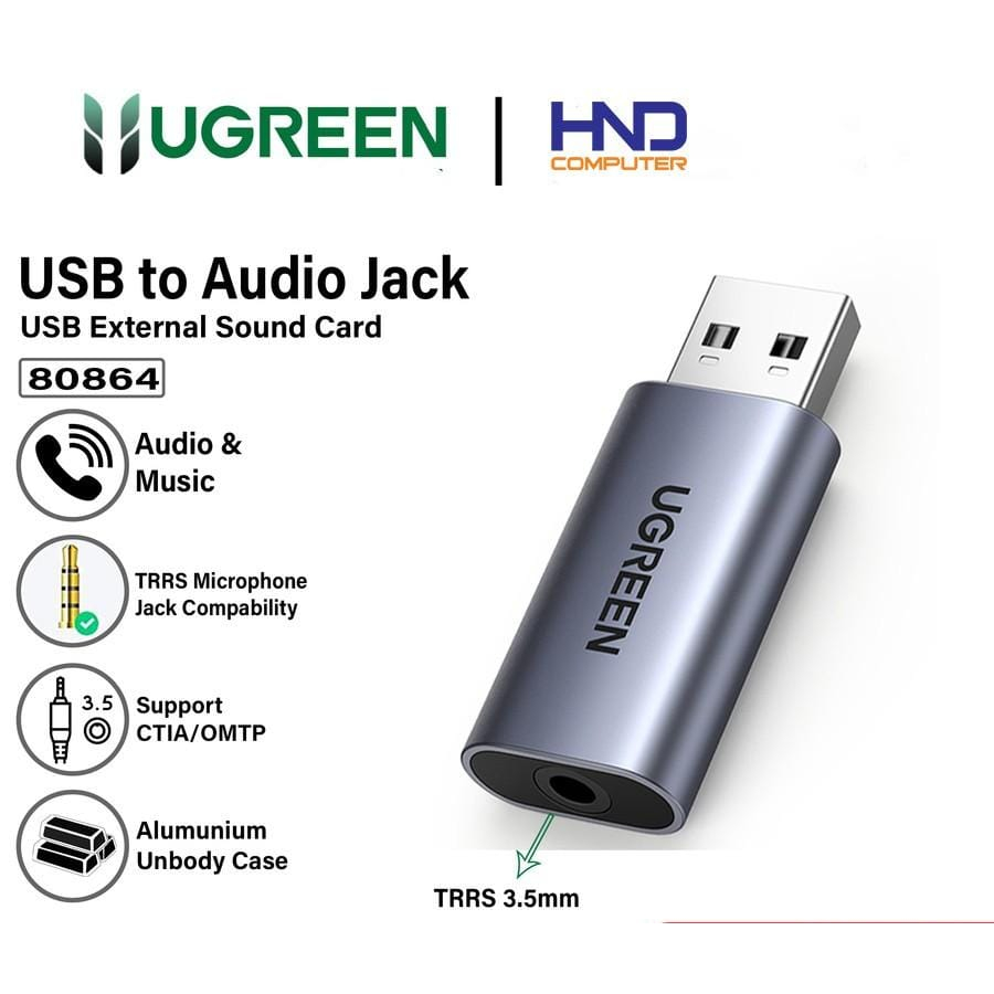 Ugreen Sound Card External 2in1 USB To Jack 3.5mm Audio Adapter 80864