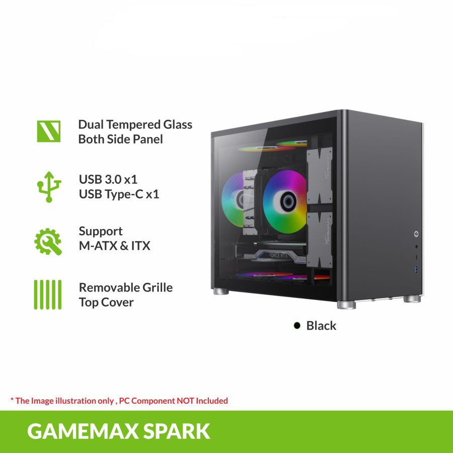 Gamemax Infinity White USB3.0 /Type C Tempered Glass ATX Mid Tower Gaming  Computer Case w/ DualTempered Glass Panels (Fans Not Included) 