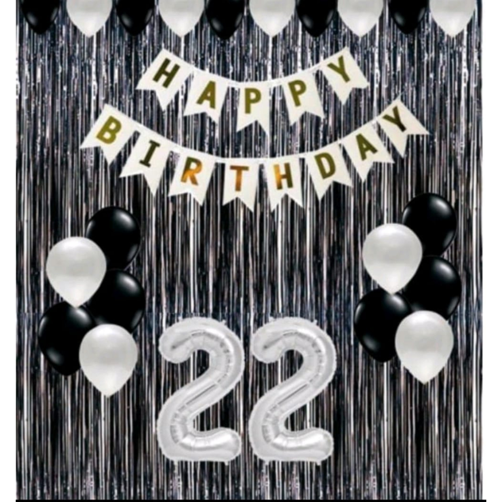 PUTIH HITAM White Happy Birthday Banner Backdrop Party Decoration ...