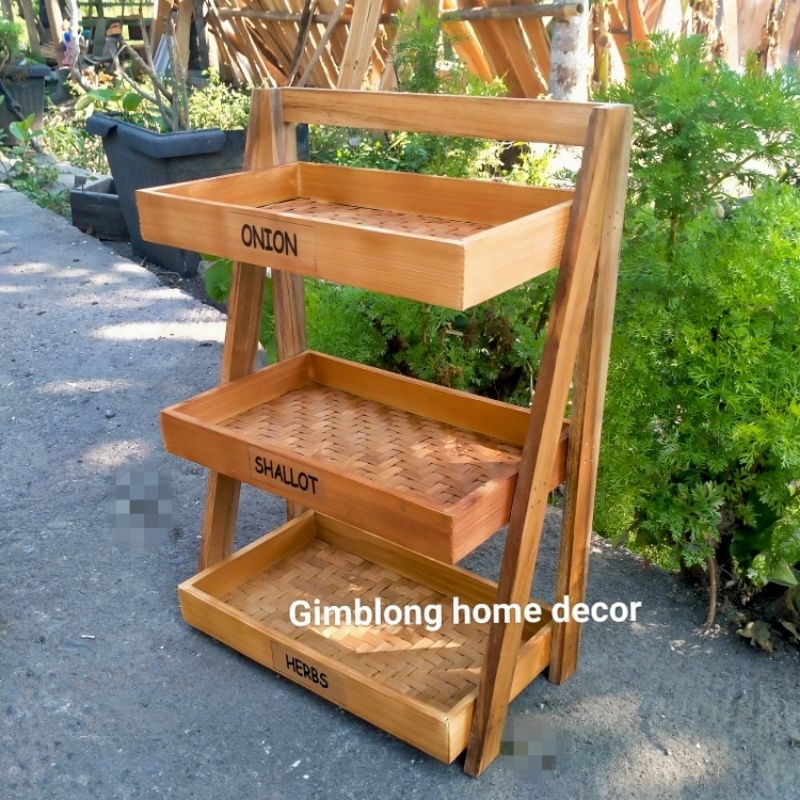 KAYU Aesthetic Teak Wood Combination Onion Rack Shopee Malaysia