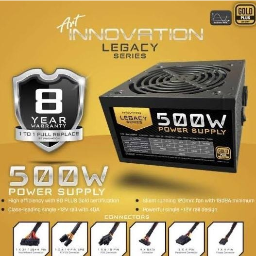 Power Supply PC PSU INNOVATION 500W GOLD 8 Year Warranty Shopee