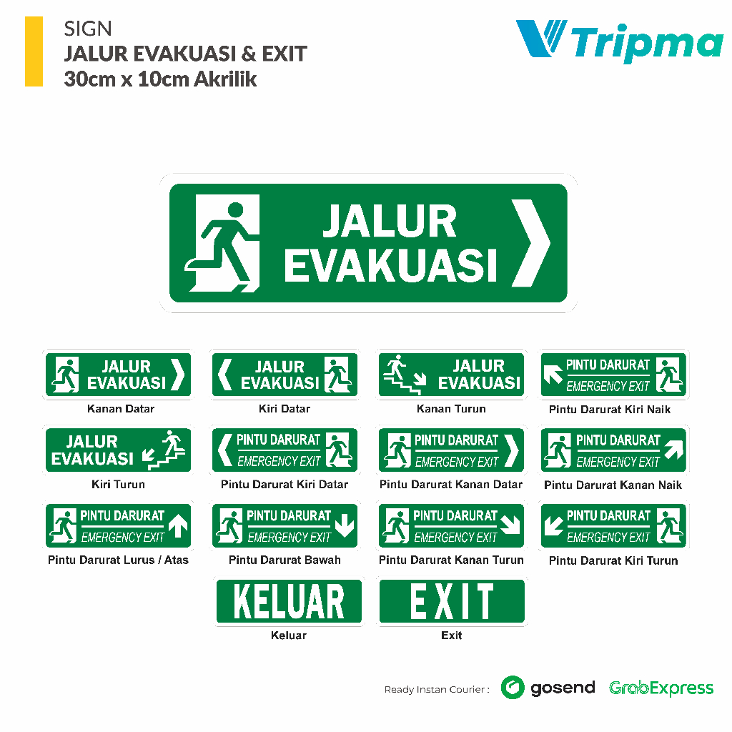 Evacuation Route Sign - Exit 30cm x 10cm Acrylic + Reflective Cutting ...