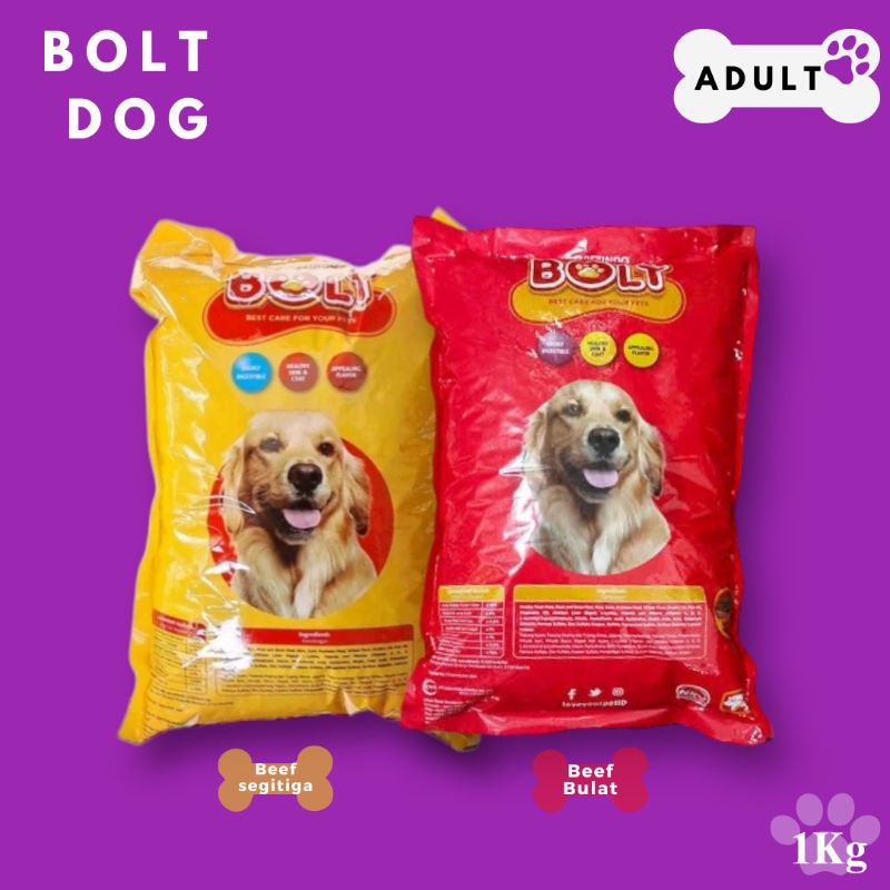 Bolt Dog ADULT BEEF 1Kg Dry food Round & Triangle Kibble Dog food ...
