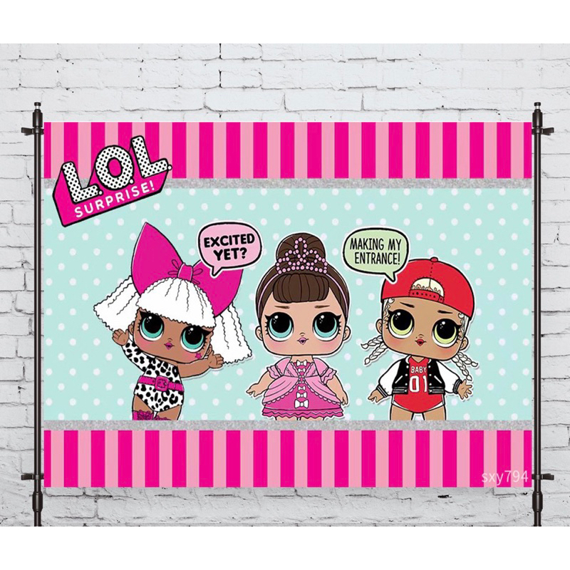 Birthday Banner Premium new photo backdrop LOL surprise stripes doll