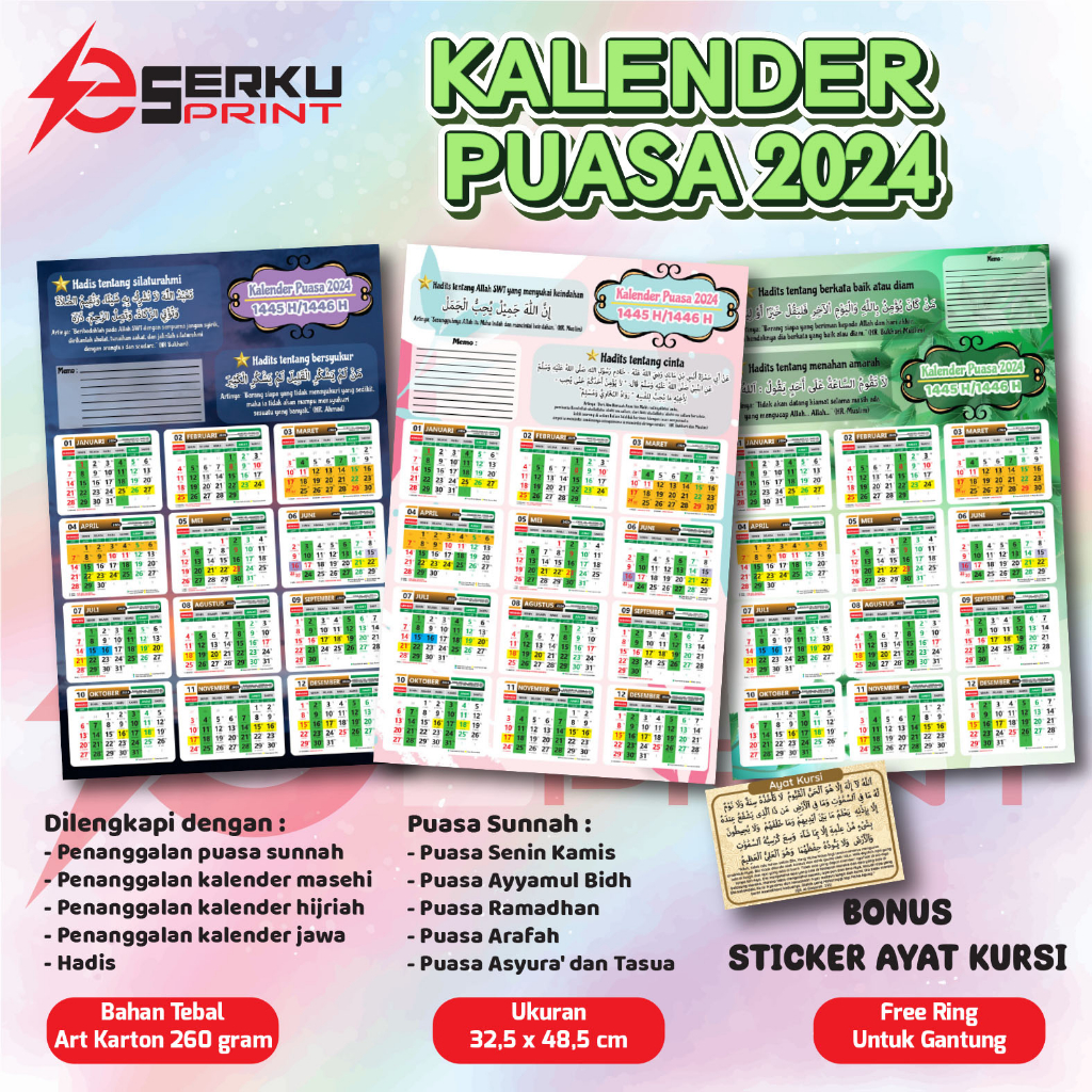 Fasting Calendar 2024 I Complete+Hadith I Size A3+ I BONUS STICKER AYAT
