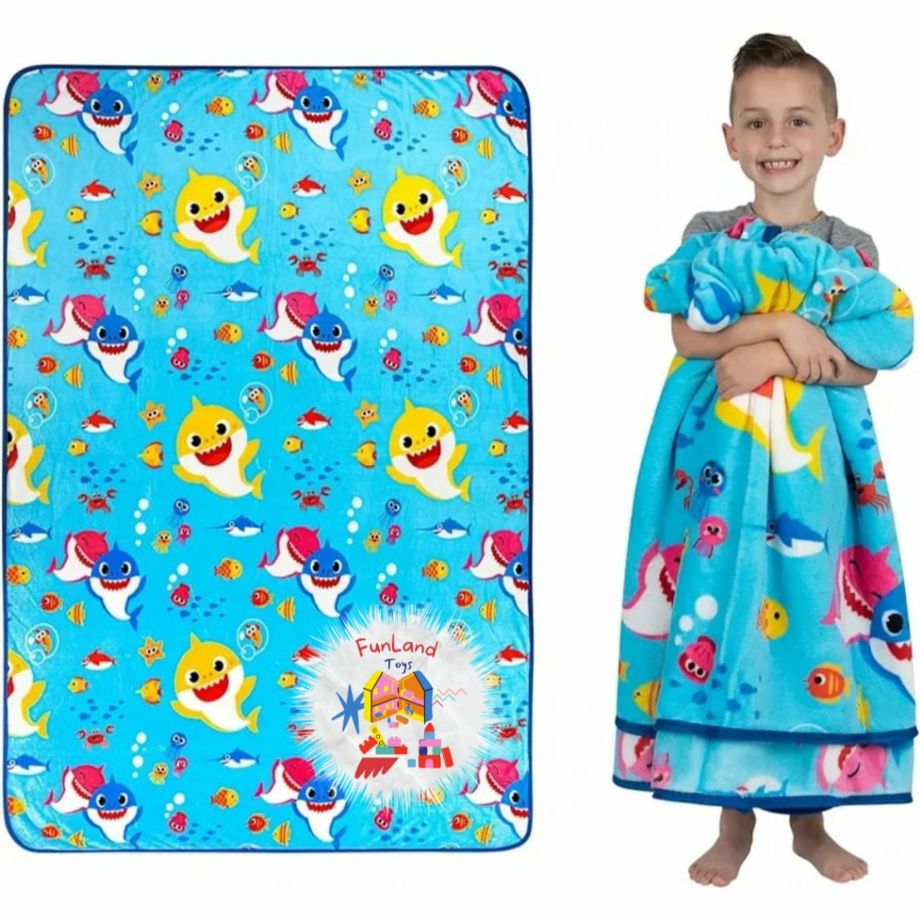 Baby Shark Plush Throw Blanket Twin Size 157 x 229cm Selimut Anak