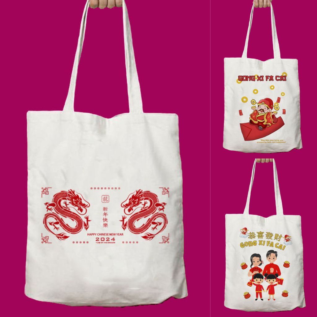 Totebag Tote bag Chinese New Year Shio Naga Dragon 2024 Gong Xi Fa Cai Goodie bag Souvenir
