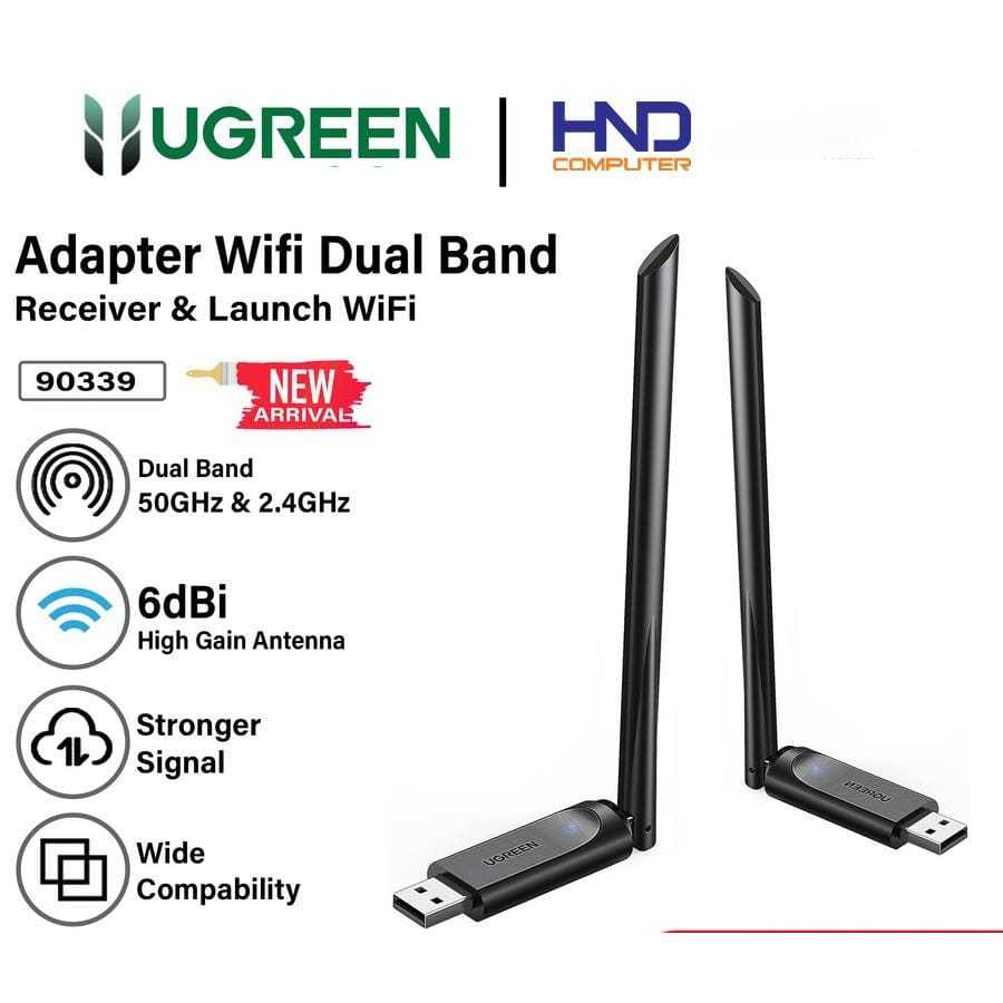 Ugreen USB Wifi Adapter High Gain Dual Band 2.4GHz 5GHz - 90339 ...