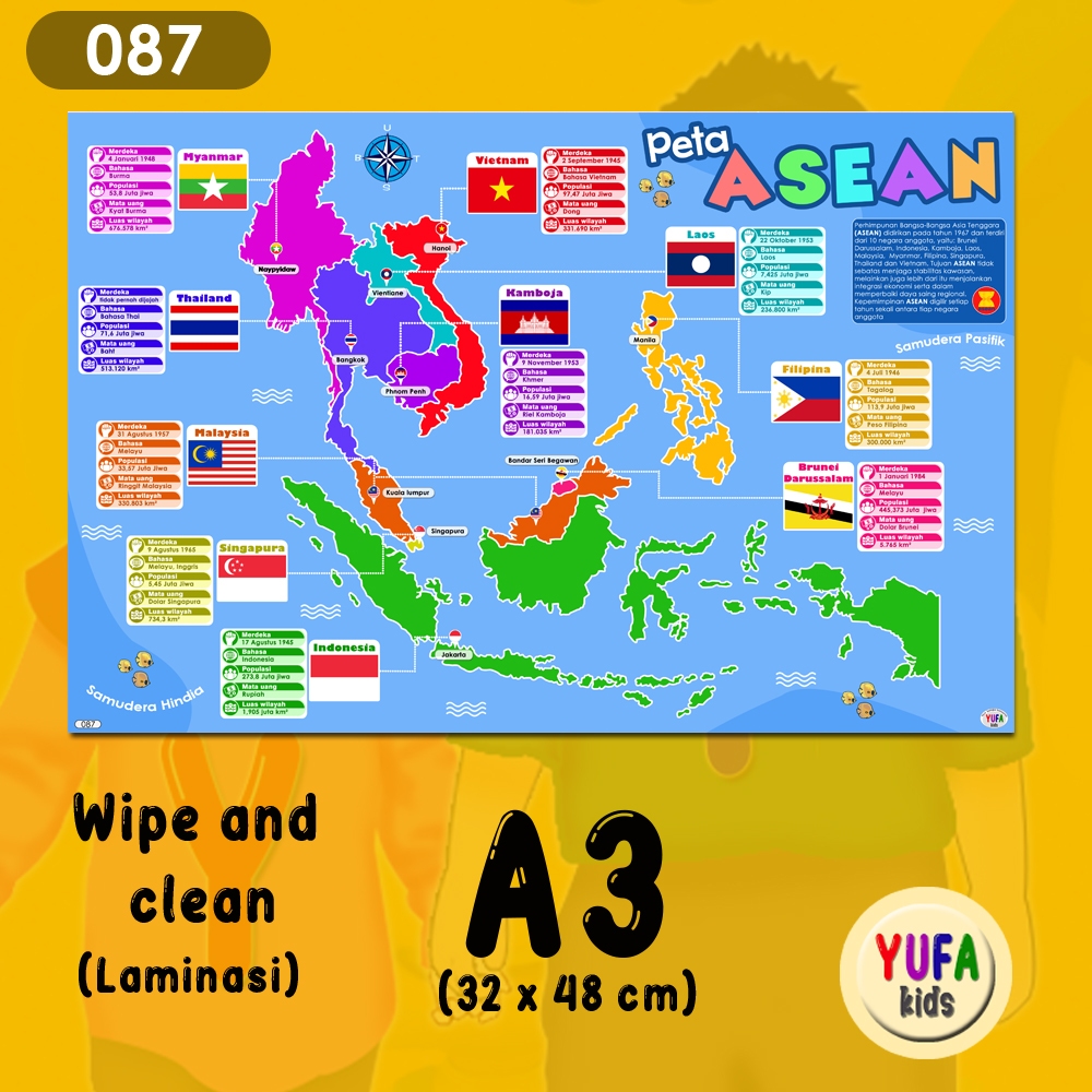 087 ASEAN Map poster Children's Education poster Children's