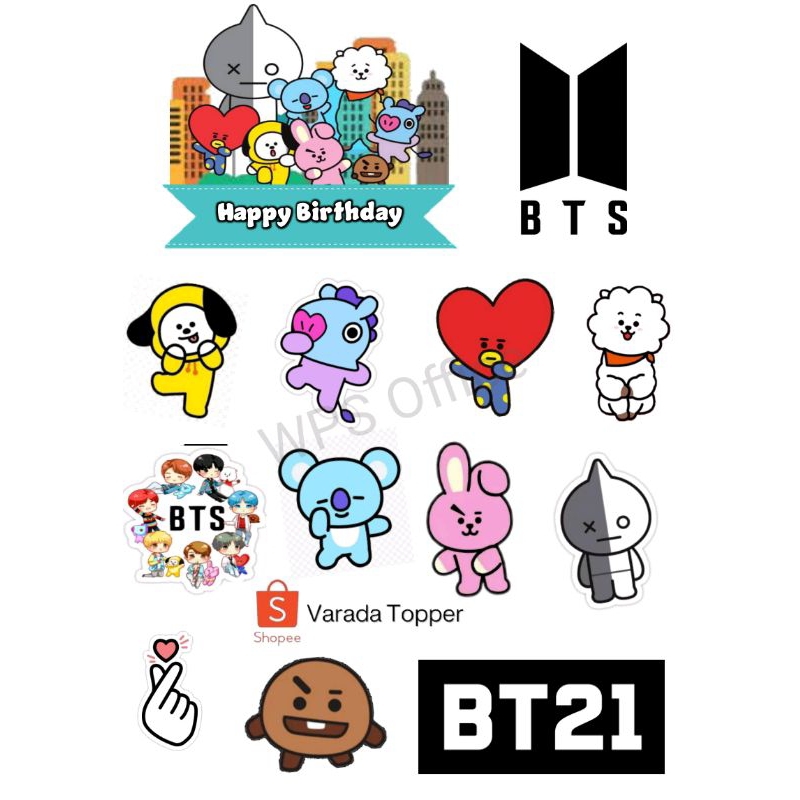 Bt21 Theme Cake Topper Free Request Name/ BT21 Birthday Cake Decoration ...