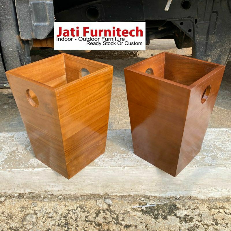 KAYU Aesthetic Trash Can Teak Wood Color Options Shopee Malaysia