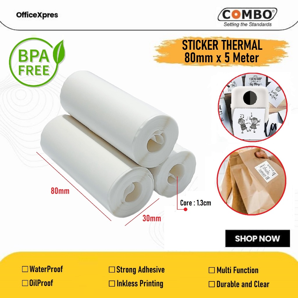 Thermal Sticker 80mm x 5 Meters / Coreless Barcode Label Sticker Paper ...
