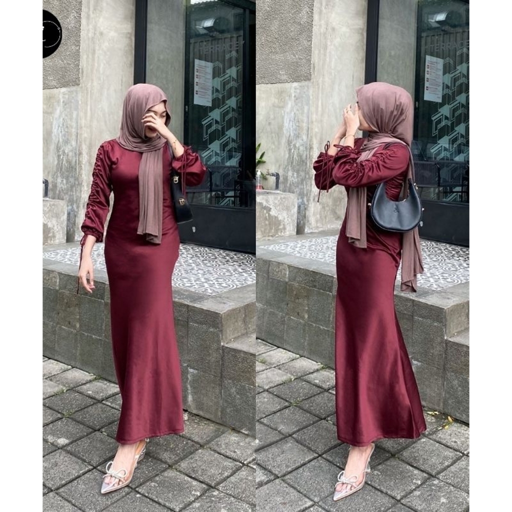 Padaka Attire - DARNA SATIN WEDDING Dress Drawstring Sleeve Bridesmaid ...