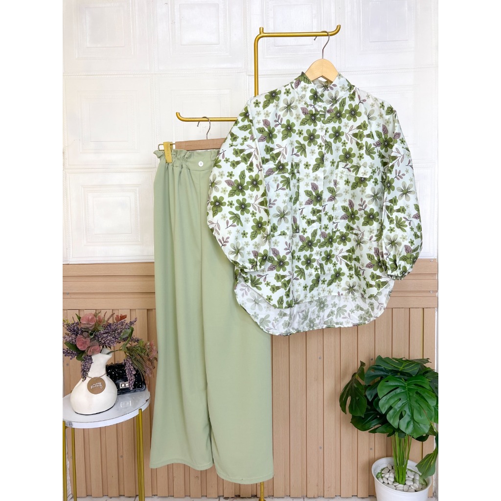 long sleeved floral top & pant set main image 1