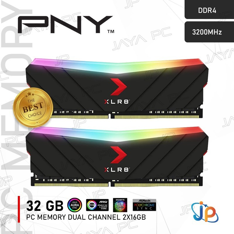 HITAM Memory PNY XLR8 EPIC-X RGB PC25600 3200Mhz DDR4 32GB - 2x16GB Ram ...