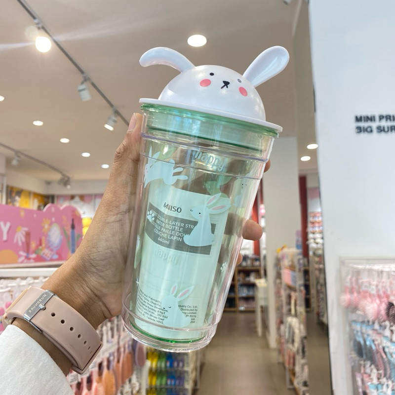 Miniso We bare bears collection plastic bottle with straw 440ml/miniso