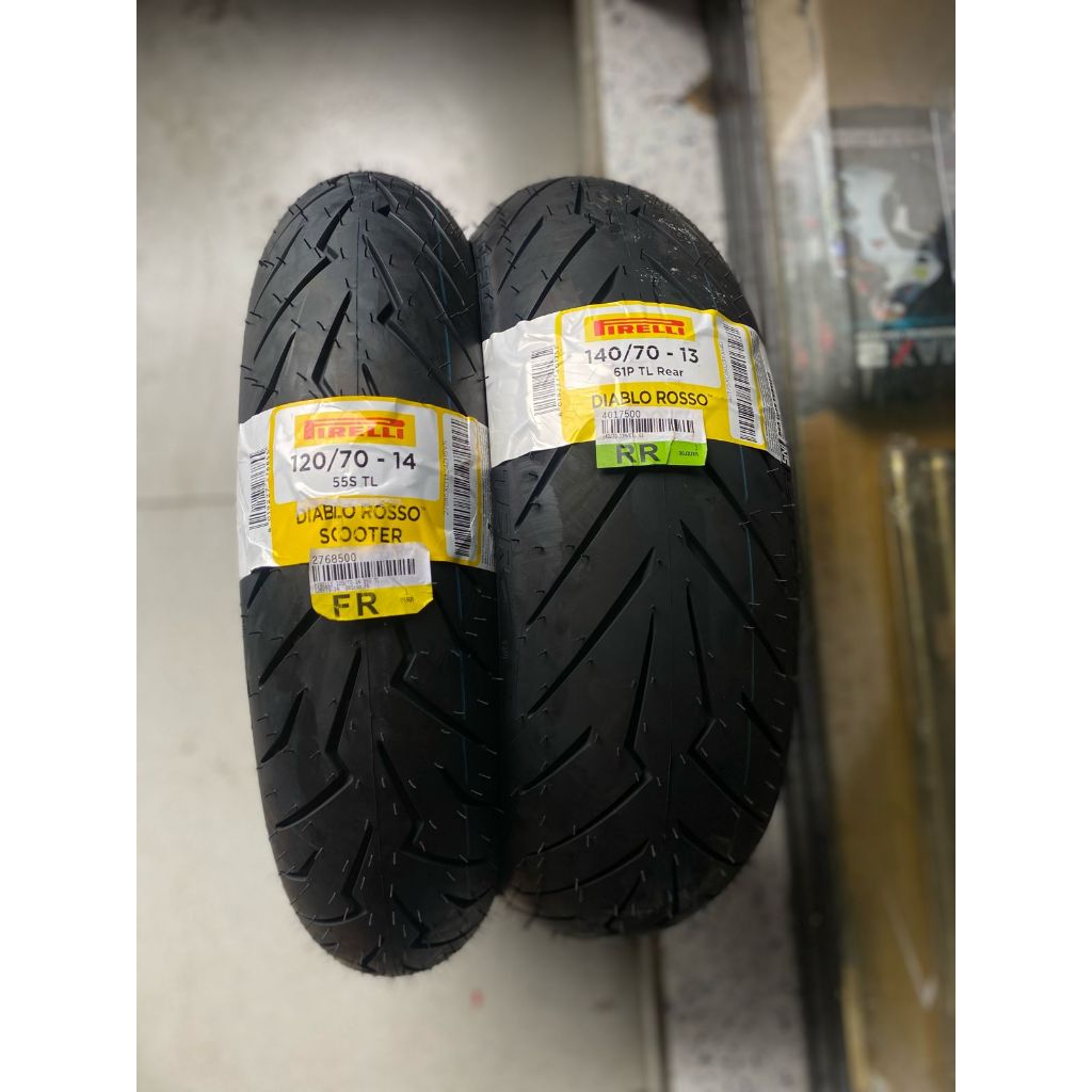 A Pair Of PIRELLI ADV 150 Tire Packages DIABLO ROSSO SCOOTER 120/7014