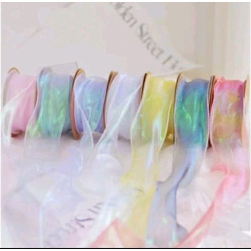 Hologram Ribbon 4cm Colorful Korean Ribbon 4,5 meters Glossy Gift ...