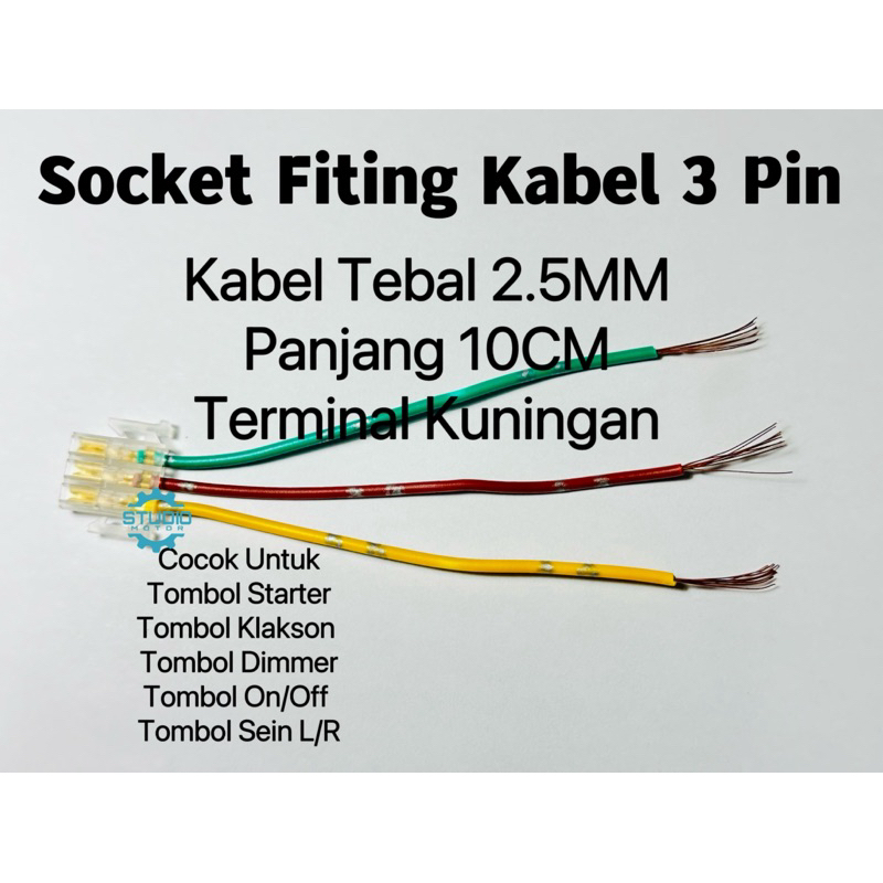 TOMBOL Socket Switch Button Light Fitting Piting Cable 3 Pin Starter ...