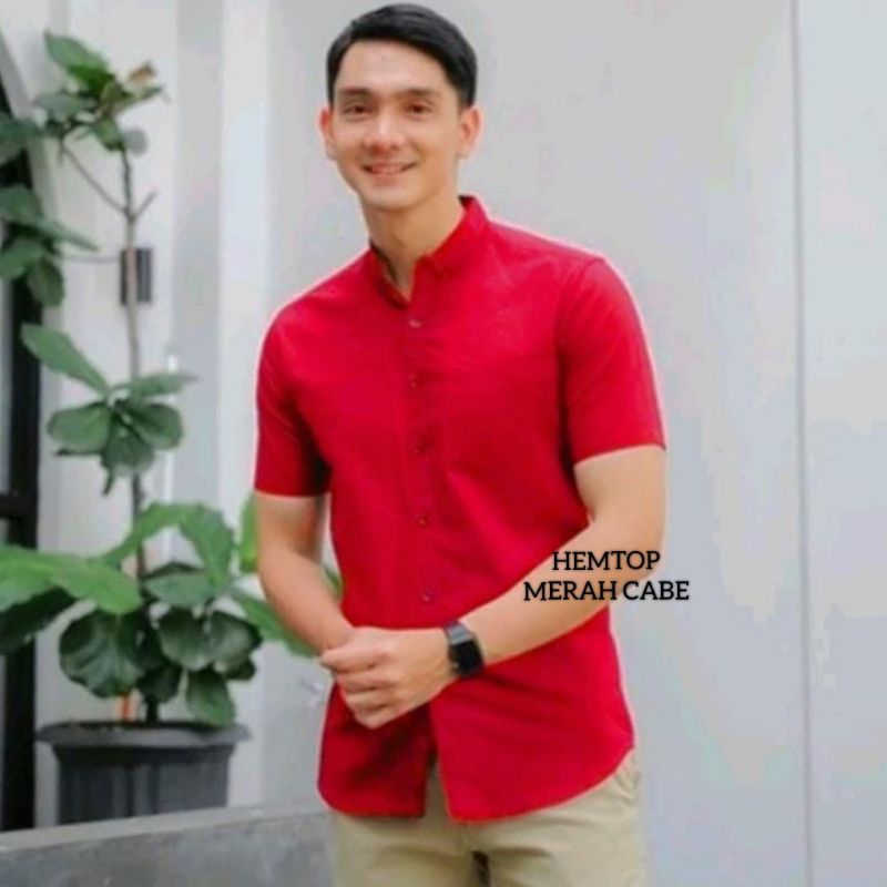 HIJAU HITAM PUTIH KEMEJA MERAH Men's chili red shirt Men's red chili ...