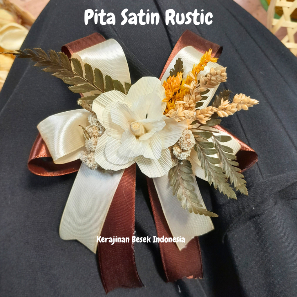 RUSTIC FLOWER SATIN RIBBON DECORATION READY TO USE FREE GLUE SIZE 12cm ...