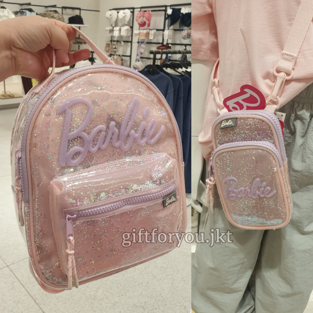 Zara Kids x Barbie Pink Mini Backpack for Girls Rubberized Vinyl Original Transparent Backpack