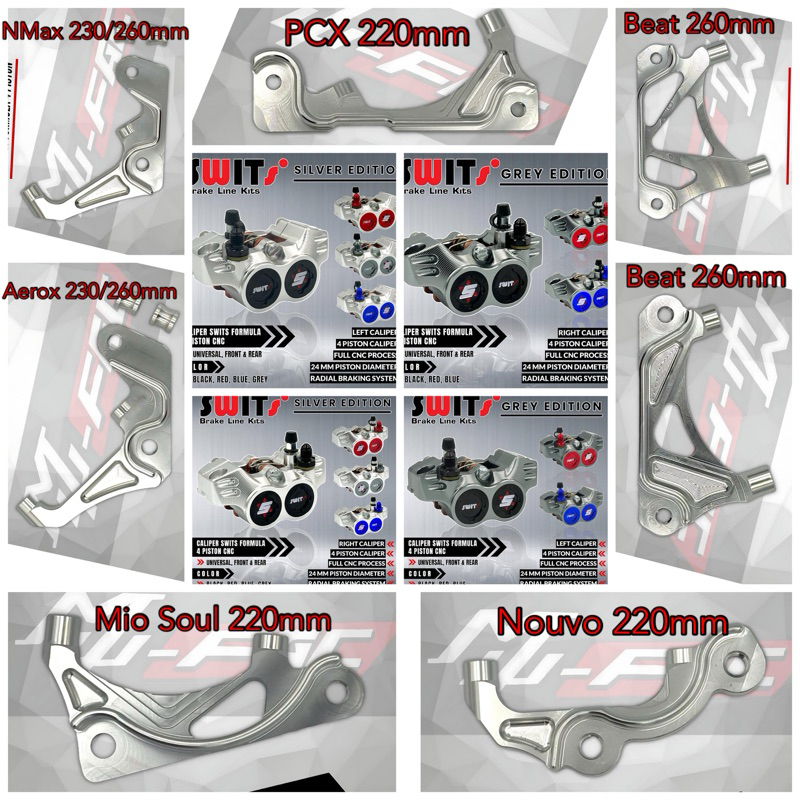 Brackets or CALIPER SWITS MARZOCCHI 8.1 Racing Parts 4Piston CNC SILVER ...
