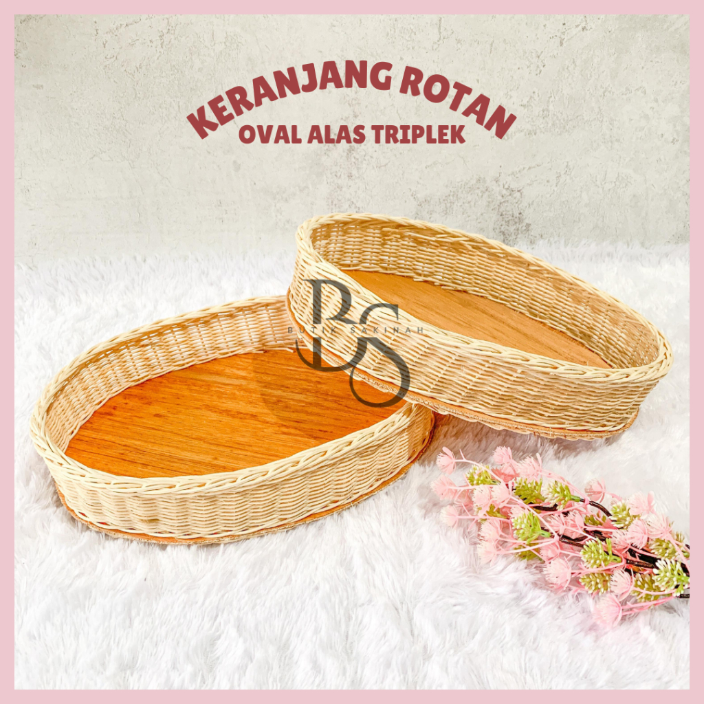 Oval Woven Rattan Basket With Plywood Base 30x23x7 ORIGINAL VINTAGE ...