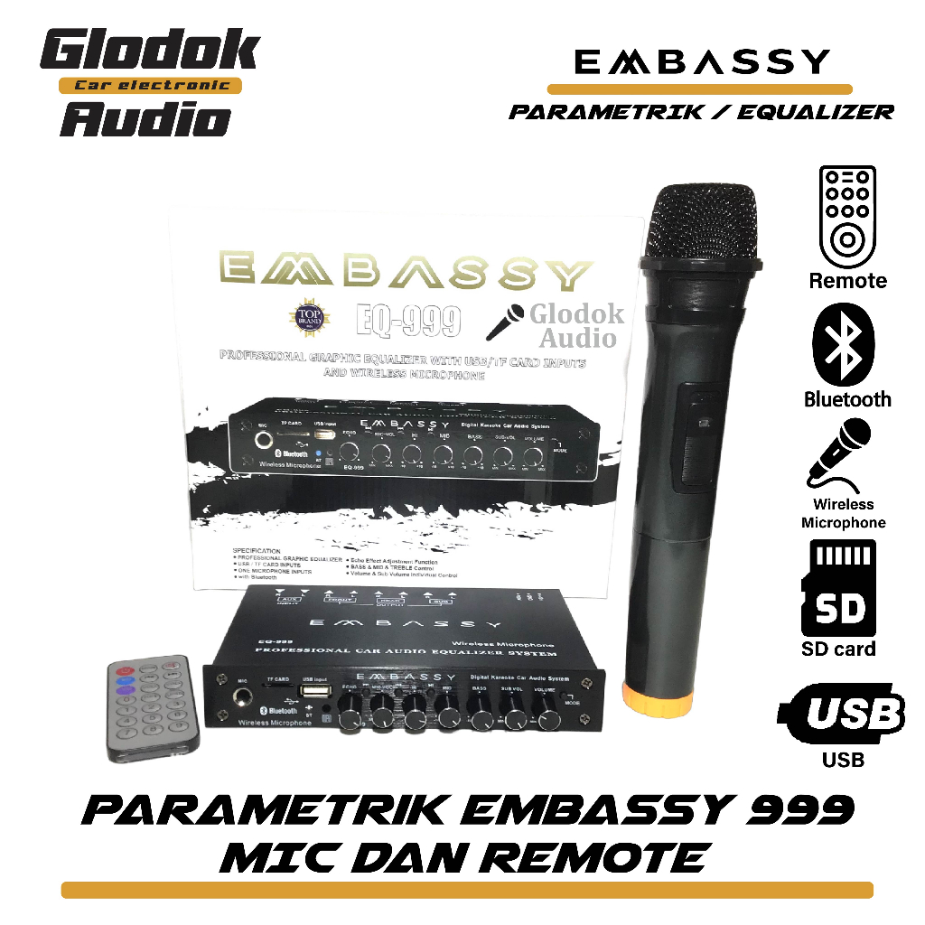 Parametric Equalizer Mixer Embassy EQ 999 Bluetooth+Wireless mic