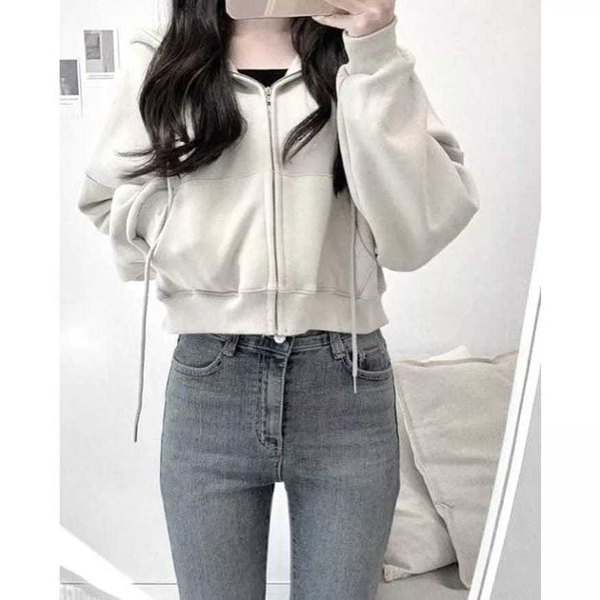 Hoodie zipper Crop Women Oversize Korean style Jacket Crop Hoodie Women Women s crop Top Shopee Malaysia