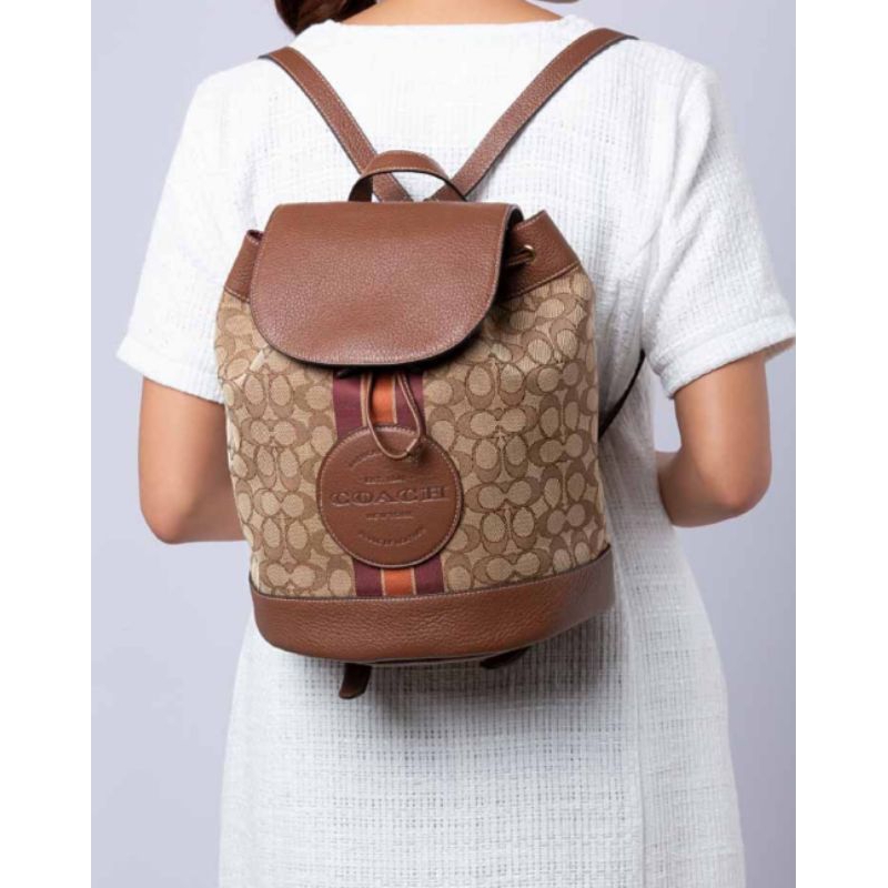 Coach Dempsey Khaki Saddle Signature Jacquard Canvas Patch Backpack