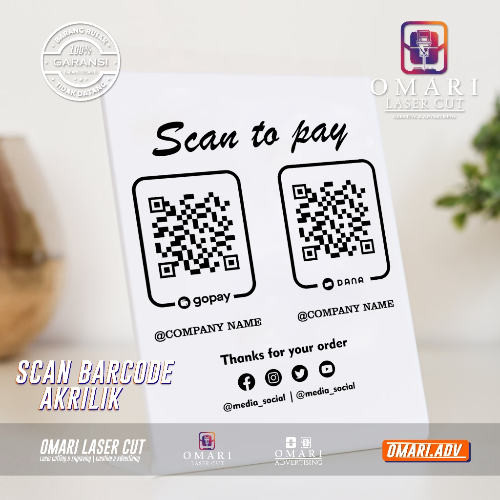 Omari Qr Stand Acrylic - Standing Custom Qr Code Cashier Cafe ...