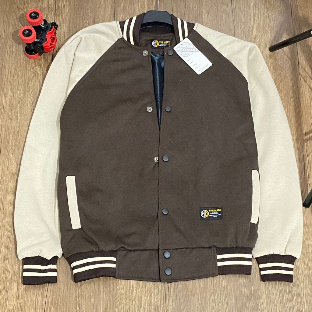 Hitam Hijau Putih Varsity Baseball Polos Jacket Full Tag Lapis In Black Green Blue Cream Brown