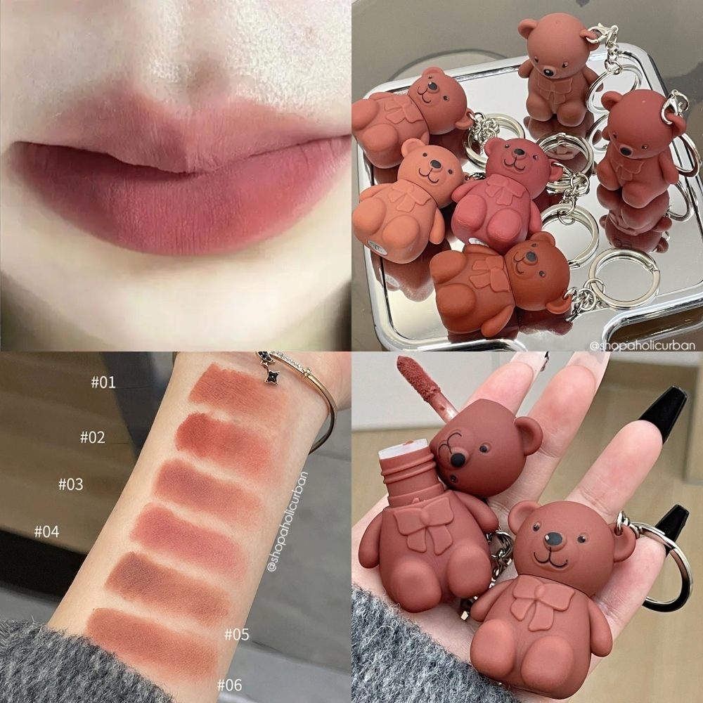 GANTUNGAN Teddy Bear Keychain Lipstick Keychain Lipstick 6colors Matte ...